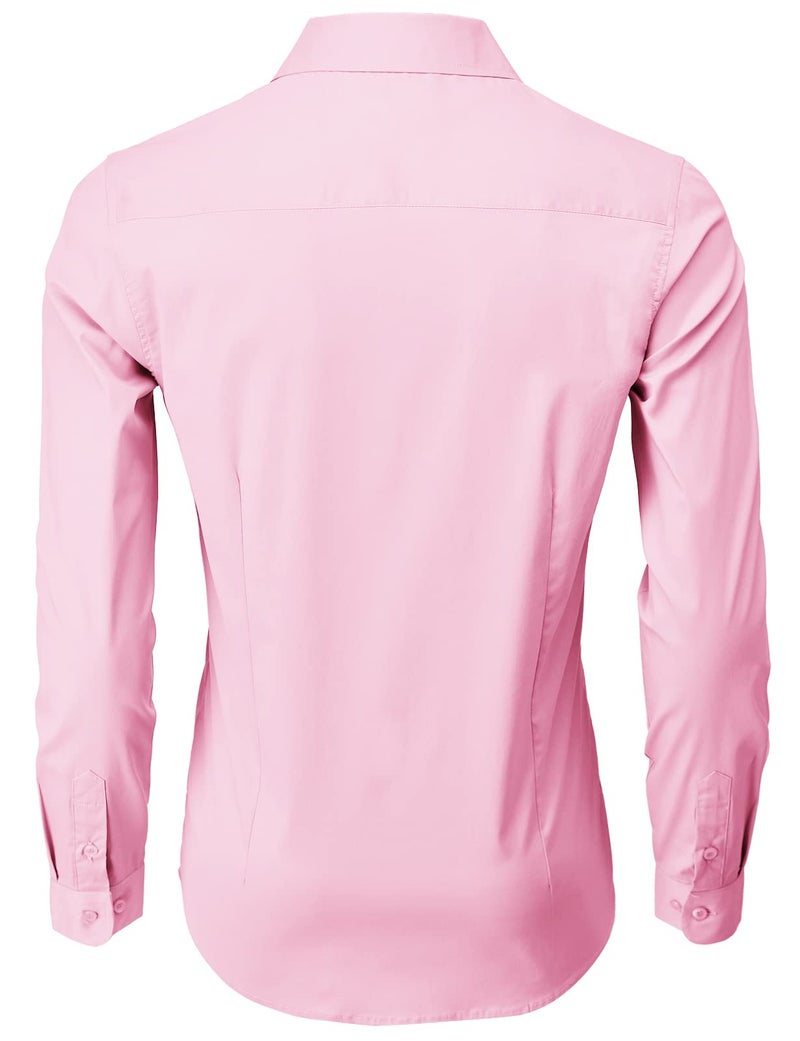 H2H Mens Casual Slim Fit Button Down Spandex Premium Long Sleeve Shirts Pink US L/Asia XL (CMTSTL0134) - Image 4